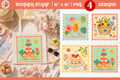 Summer Stamp PNG, Lemon Beach Coastal Postage Stamp Design Product Image 1