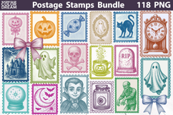 Vintage Halloween Postage Stamp Bundle | Spooky Clipart Product Image 1