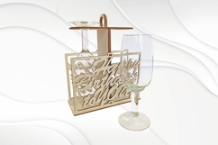 Holder wine glasses, happy birthday laser cut design. Product Image 4