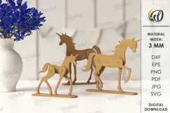 Standing Unicorns Laser Cut. Unicorn Family Stand Decor SVG Product Image 1