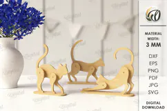 Standing Cats Laser Cut. Wooden Cat Family Stand Decor SVG Product Image 1
