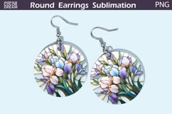 Iris Flowers Round Earrings | Flowers Stained Glass Earring Product Image 1
