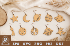 Star,Moon, And Planet Wooden Earrings Product Image 1