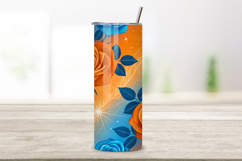 seamless tumbler wrap, starburst rose design, bright floral wrap, orange blue roses, watercolor starburst design, 20oz skinny tumbler, tapered tumbler wrap, straight tumbler design, bright rose art, seamless starburst design
