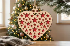 Starry Heart Christmas Ornament SVG Cut File Product Image 1