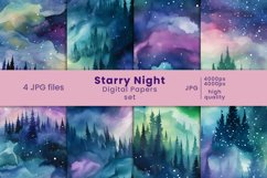 starry night, colorful sky digital papers, digital paper, nature digital papers, woods, forest, set,