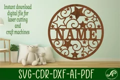 Stars and swirls name sign svg laser cut template Product Image 1