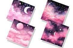 Pink Stars Moon Backgrounds Watercolor Clipart Bundle Product Image 5