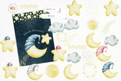 Stars and Moons Watercolor Clipart Png Product Image 6