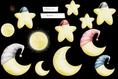 Stars and Moons Watercolor Clipart Png Product Image 3