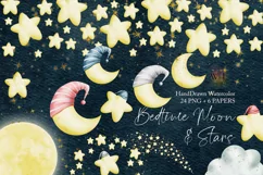 Stars and Moons Watercolor Clipart Png Product Image 1