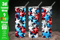 3D Patriotic Tumbler Wrap, Stars Patriotic 3D Sublimation Design, 20oz Skinny Straight Tumbler, Digital