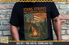 Stars and Stripes and Campfire Nights is a professional design that is available at 300dpi PNG to use for Sublimation, iron-on transfer, DTG Printing and normal printing.