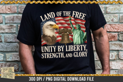 Land of the Free is a professional design that is available at 300dpi PNG to use for Sublimation, iron-on transfer, DTG Printing and normal printing.