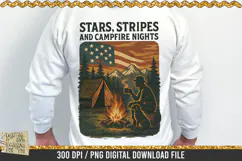 Stars and Stripes and Campfire Nights is a professional design that is available at 300dpi PNG to use for Sublimation, iron-on transfer, DTG Printing and normal printing.