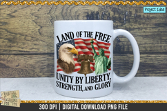 Land of the Free is a professional design that is available at 300dpi PNG to use for Sublimation, iron-on transfer, DTG Printing and normal printing.