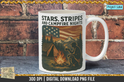 Stars and Stripes and Campfire Nights is a professional design that is available at 300dpi PNG to use for Sublimation, iron-on transfer, DTG Printing and normal printing.