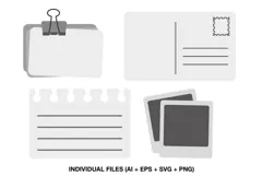 Four stationery clipart illustrations with memo cards, postcard, notepaper and photo frames
