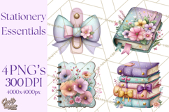 Pretty Stationery Clipart, Pastel Office Supplies Png Product Image 1