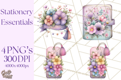 Pretty Stationery Clipart, Pastel Office Supplies Png Product Image 1