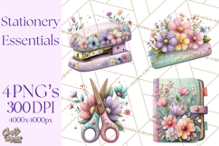 Pretty Stationery Clipart, Pastel Office Supplies Png Product Image 1