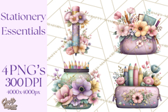Pretty Stationery Clipart, Pastel Office Supplies Png Product Image 1