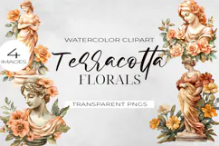 Watercolor Terracotta Flowers Clipart, PNG. Product Image 1