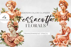 Watercolor Terracotta Flowers Clipart, PNG. Product Image 1