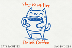 Cat &amp; Coffee Doodle lineart Clipart SVG | PNG | EPS Product Image 1