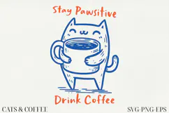 Cat & Coffee Doodle lineart Clipart SVG | PNG | EPS Product Image 1