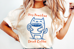 Cat &amp; Coffee Doodle lineart Clipart SVG | PNG | EPS Product Image 3