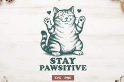 Stay Pawsitive Cat SVG PNG, Cute Motivational Cat Clipart Product Image 1