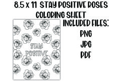 Stay Positive Rose Floral Coloring Sheet Product Image 1