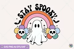 Stay Spooky Svg, Cute Ghost Png, Retro Halloween Png Product Image 2