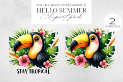 Palm &amp; Pineapple Hello Summer Clipart PNG. Product Image 1