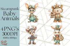 Cute Steampunk Baby Animal Clipart PNG for Printables Product Image 1