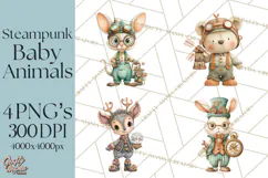 Cute Steampunk Baby Animal Clipart PNG for Printables Product Image 1