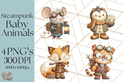 Cute Steampunk Baby Animal Clipart PNG for Printables Product Image 1