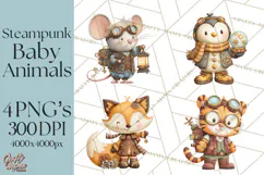 Cute Steampunk Baby Animal Clipart PNG for Printables Product Image 1