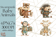 Cute Steampunk Baby Animal Clipart PNG for Printables Product Image 1