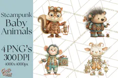 Cute Steampunk Baby Animal Clipart PNG for Printables Product Image 1