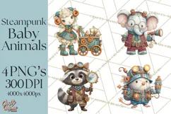 Cute Steampunk Baby Animal Clipart PNG for Printables Product Image 1