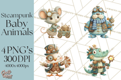 Cute Steampunk Baby Animal Clipart PNG for Printables Product Image 1