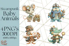 Cute Steampunk Baby Animal Clipart PNG for Printables Product Image 1