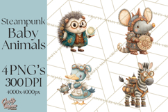 Cute Steampunk Baby Animal Clipart PNG for Printables Product Image 1