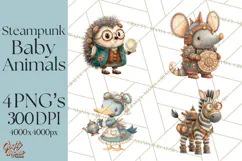 Cute Steampunk Baby Animal Clipart PNG for Printables Product Image 1