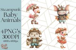 Cute Steampunk Baby Animal Clipart PNG for Printables Product Image 1