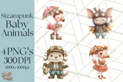Cute Steampunk Baby Animal Clipart PNG for Printables Product Image 1