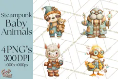Cute Steampunk Baby Animal Clipart PNG for Printables Product Image 1