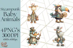 Cute Steampunk Baby Animal Clipart PNG for Printables Product Image 1